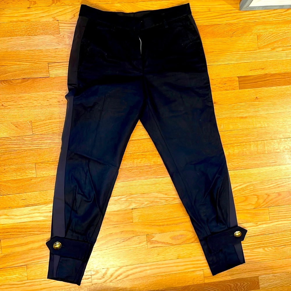 Worn SACAI wool side stripped trousers